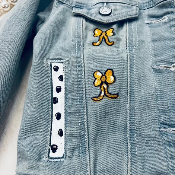 Kids Hand-Painted Denim Jacket with Orange Bow Design - Picture 7 of 12